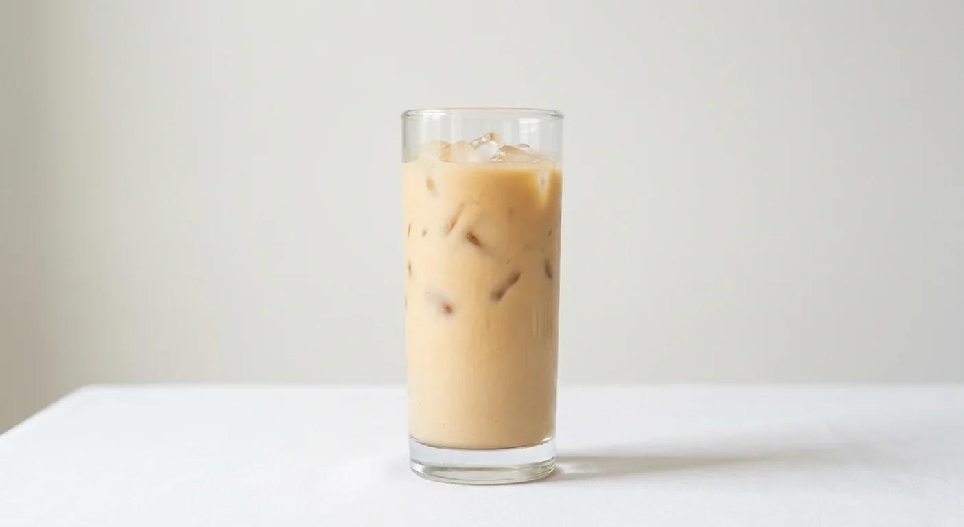 GAIL's Iced Chai (Oat Milk), iced chai latte over ice in a clear glass, nutrition and calories