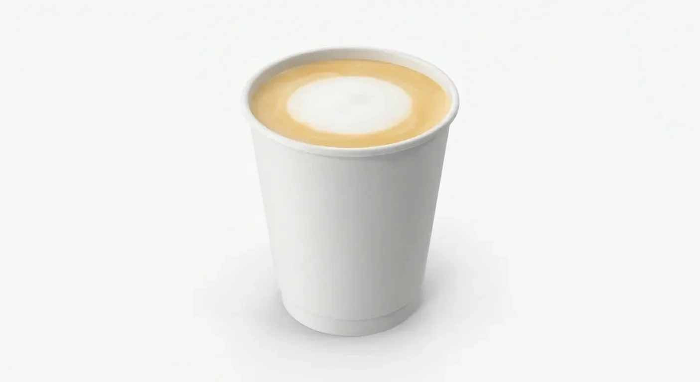 GAIL's Latte (Small, Whole Milk), latte with latte art in a plain white paper cup, nutrition and calories