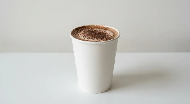 GAIL's Mocha (Regular, Soya Milk), mocha dusted with cocoa in a plain white paper cup, nutrition and calories