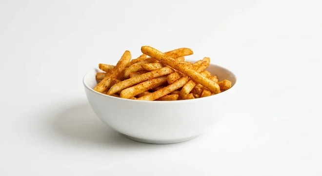 Pizza Hut Fries, seasoned fries in a white bowl, nutrition and calories