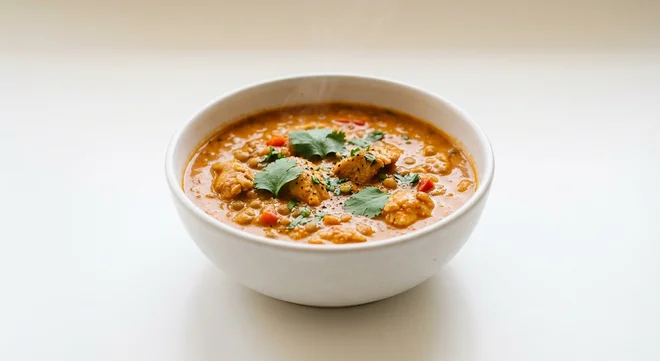 Pret A Manger Butter Chicken Side Soup, butter chicken and lentil soup in a deep bowl, nutrition and calories