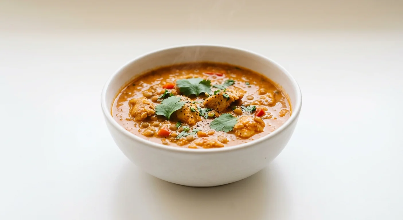 Pret A Manger Butter Chicken Side Soup, butter chicken and lentil soup in a deep bowl, nutrition and calories
