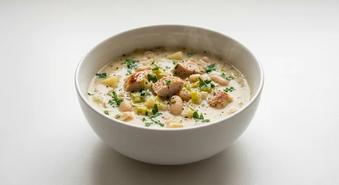Pret A Manger Creamy Roast Chicken Side Soup, creamy roast chicken soup in a white bowl, nutrition and calories