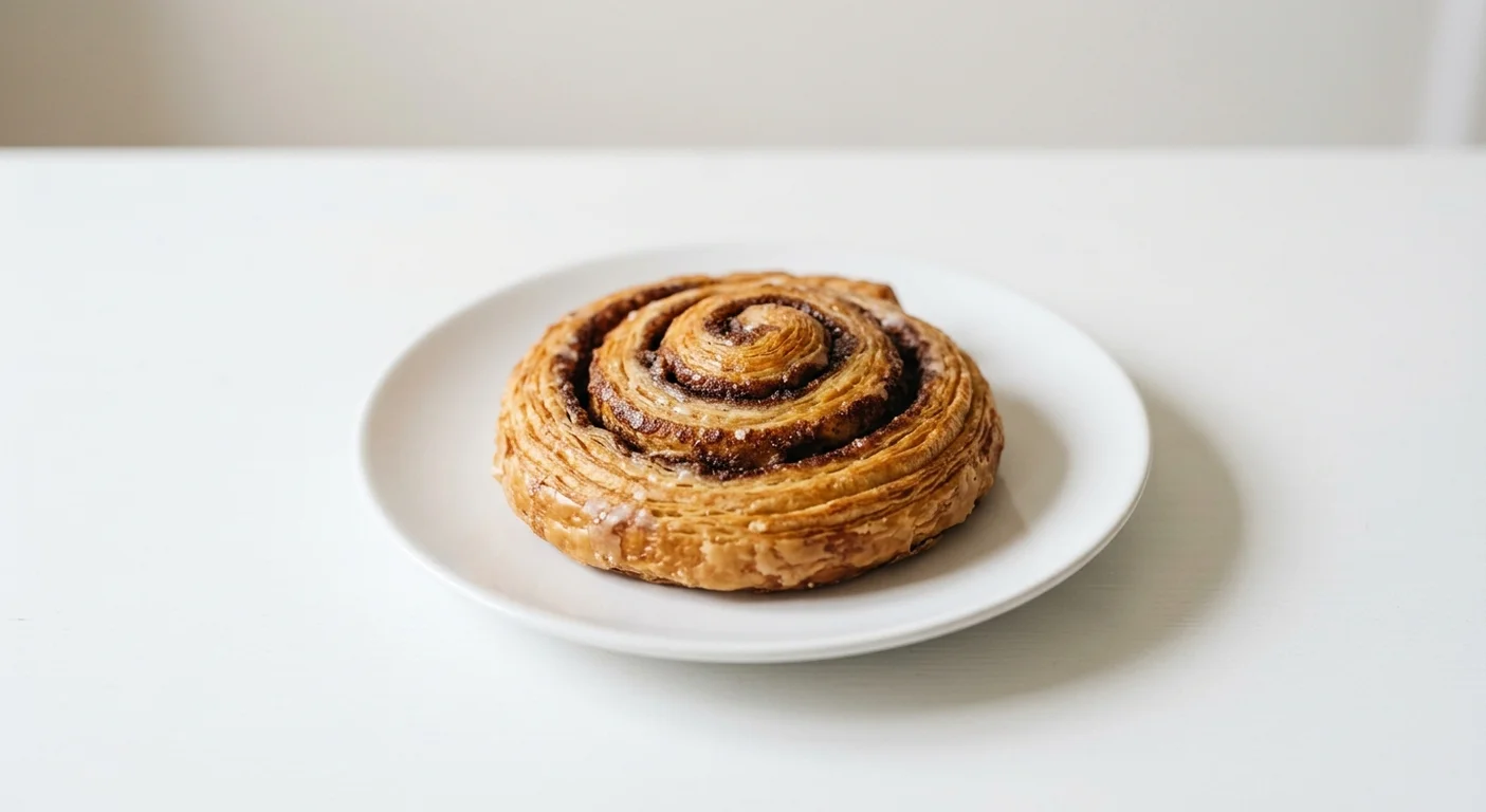 Pret A Manger Cinnamon Danish, cinnamon swirl danish on a white plate, nutrition and calories