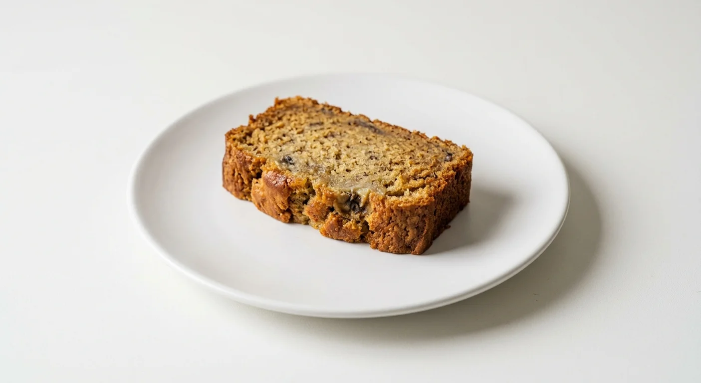 Pret A Manger Banana Cake, slice of banana cake on a white plate, nutrition and calories