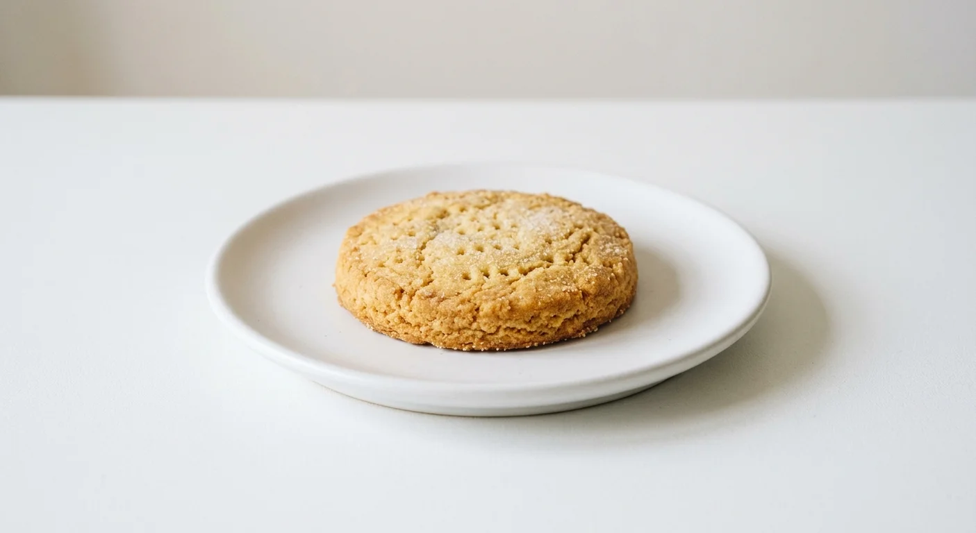 Pret A Manger All Butter Shortbread, round all-butter shortbread biscuit on a white plate, nutrition and calories