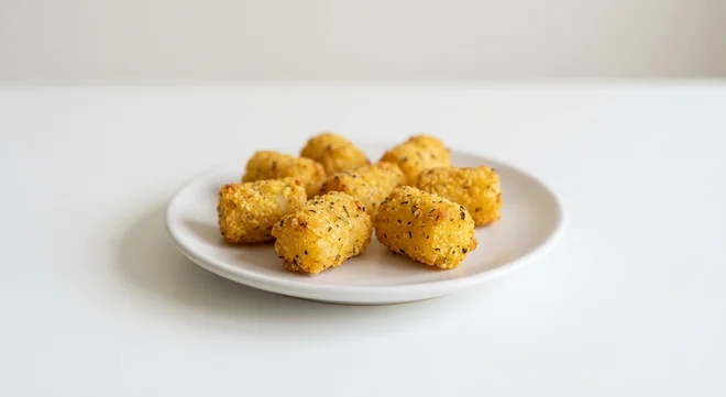 Pret A Manger Crispy Potato Bites, eight crispy potato bites on a white plate, nutrition and calories
