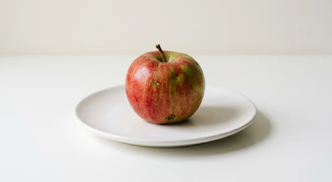 Pret A Manger Apple, whole red apple on a white plate, nutrition and calories