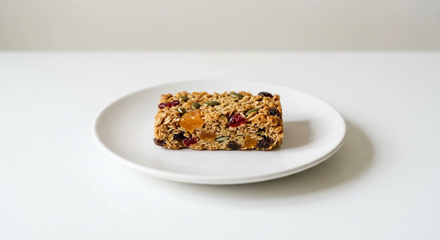 Pret A Manger Pret Bar, fruit and seed bar on a white plate, nutrition and calories