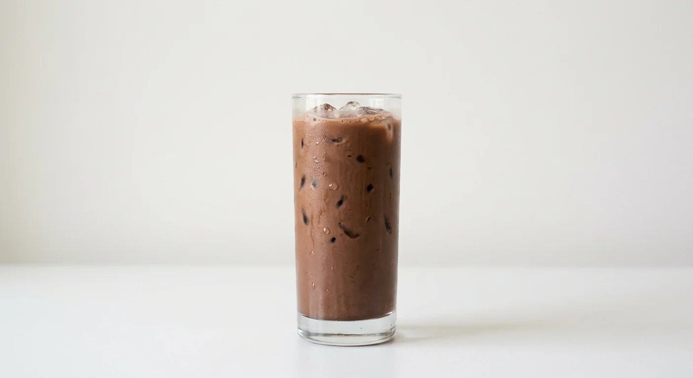 Pret A Manger Iced Hot Chocolate, iced mocha in a clear glass, nutrition and calories