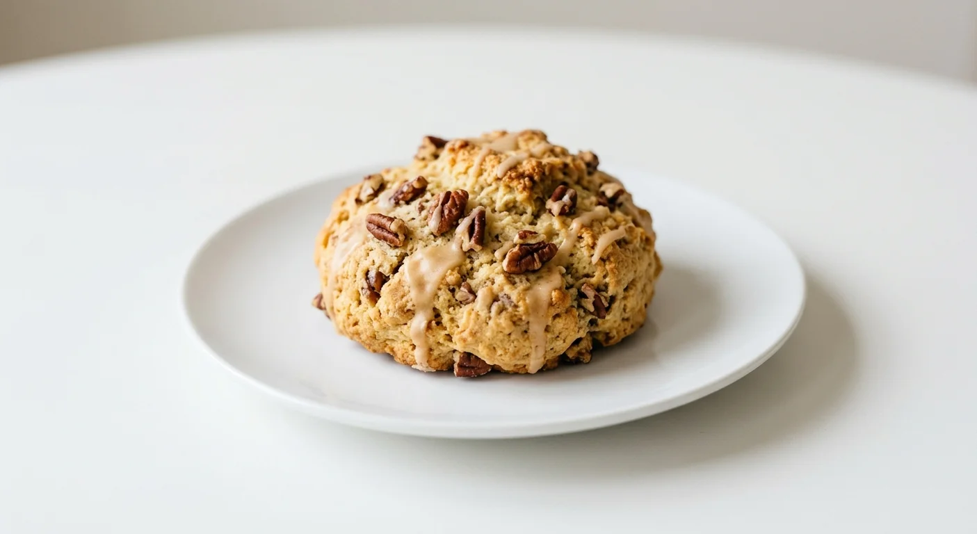 GAIL's Maple and Pecan Scone, drop scone with pecans and maple icing on a white plate, nutrition and calories