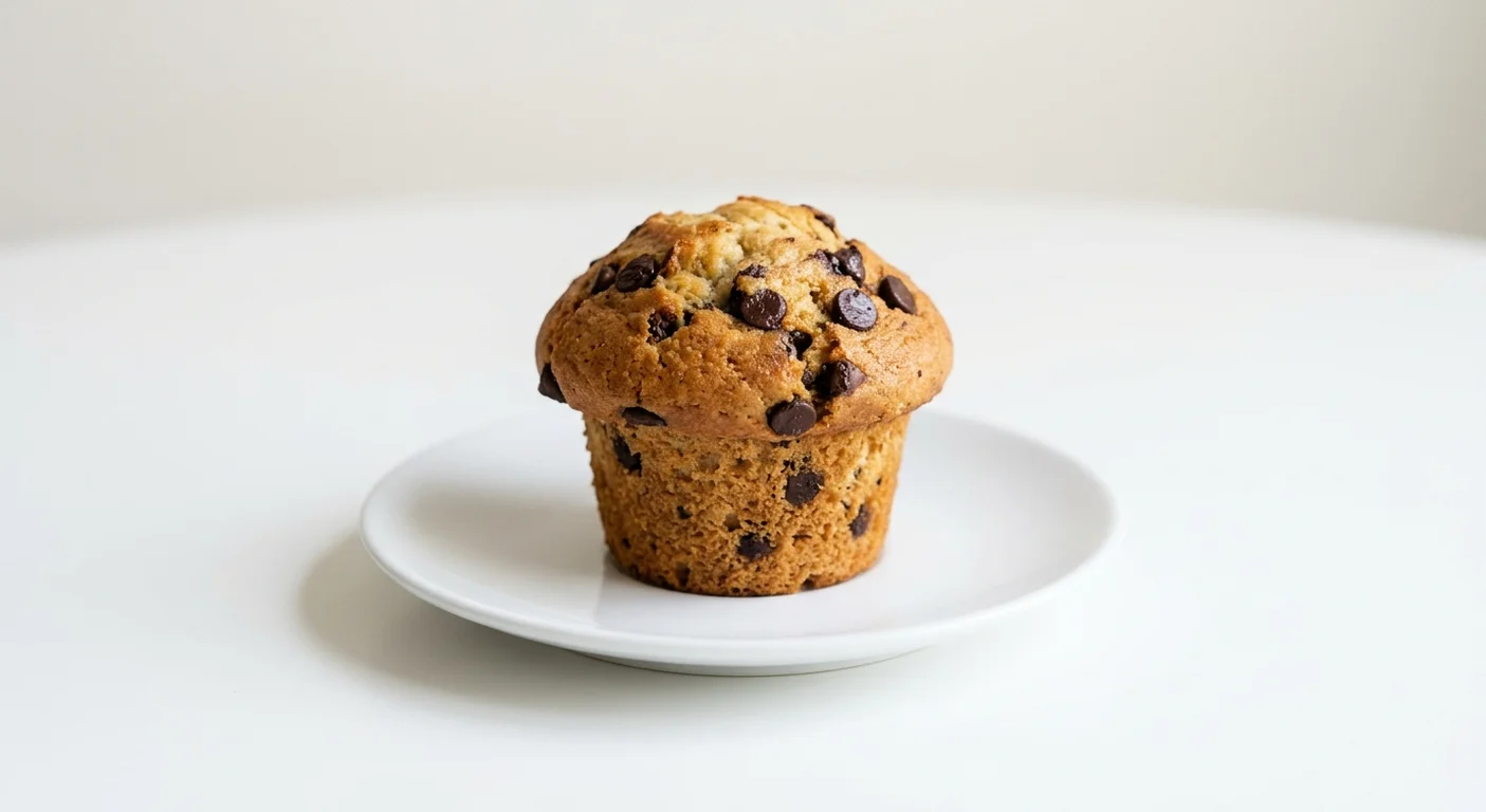 GAIL's Chocolate Muffin, vanilla muffin with chocolate chips on a white plate, nutrition and calories