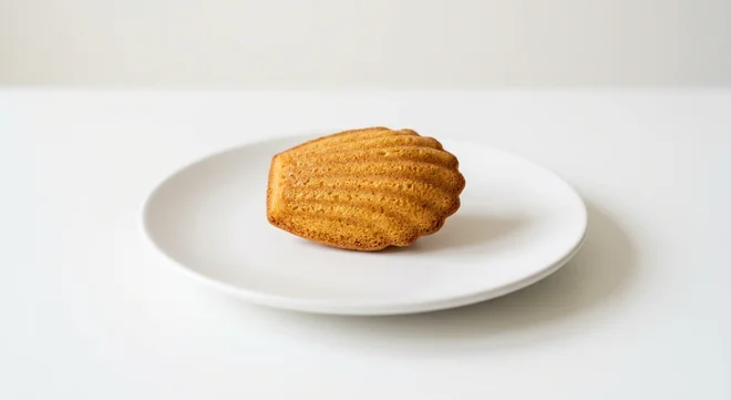 GAIL's Madeleine, golden shell-shaped madeleine on a white plate, nutrition and calories