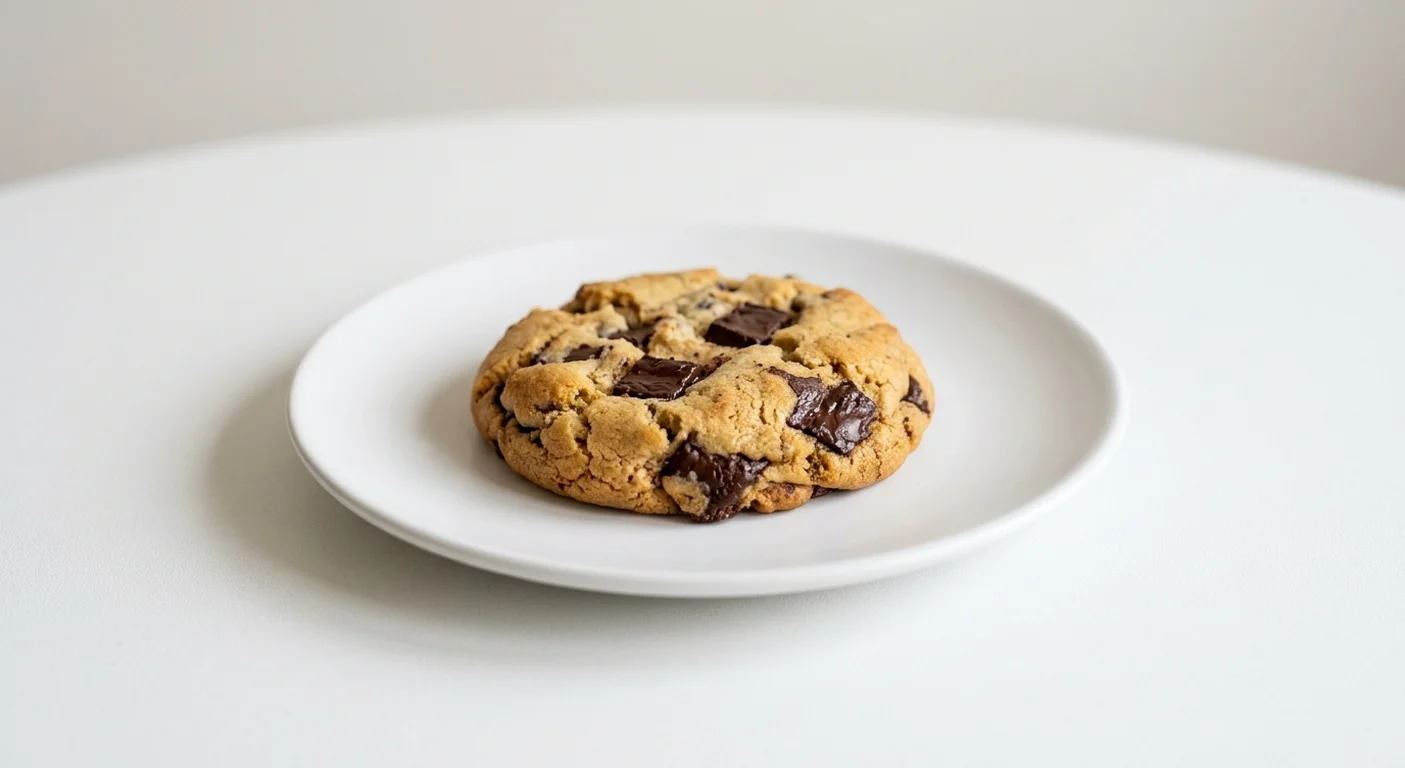 GAIL's Chocolate Chunk Cookie, golden cookie with dark chocolate chunks on a white plate, nutrition and calories