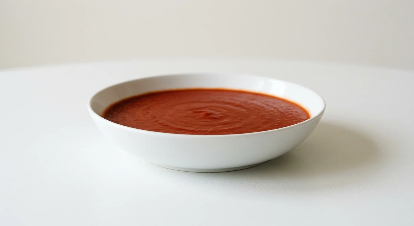 GAIL's Seasonal Tomato Soup, smooth red tomato soup in a white bowl, nutrition and calories