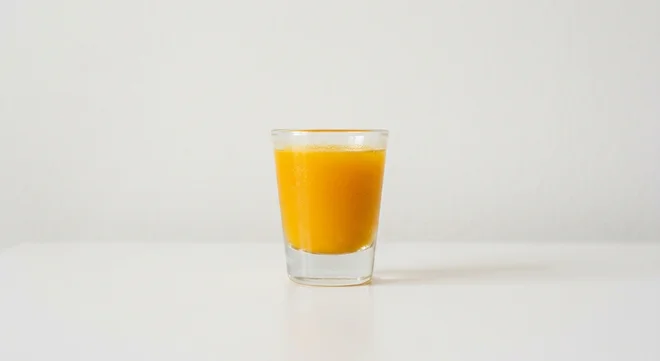 Pret A Manger Hot Shot, orange turmeric shot in a small glass, nutrition and calories