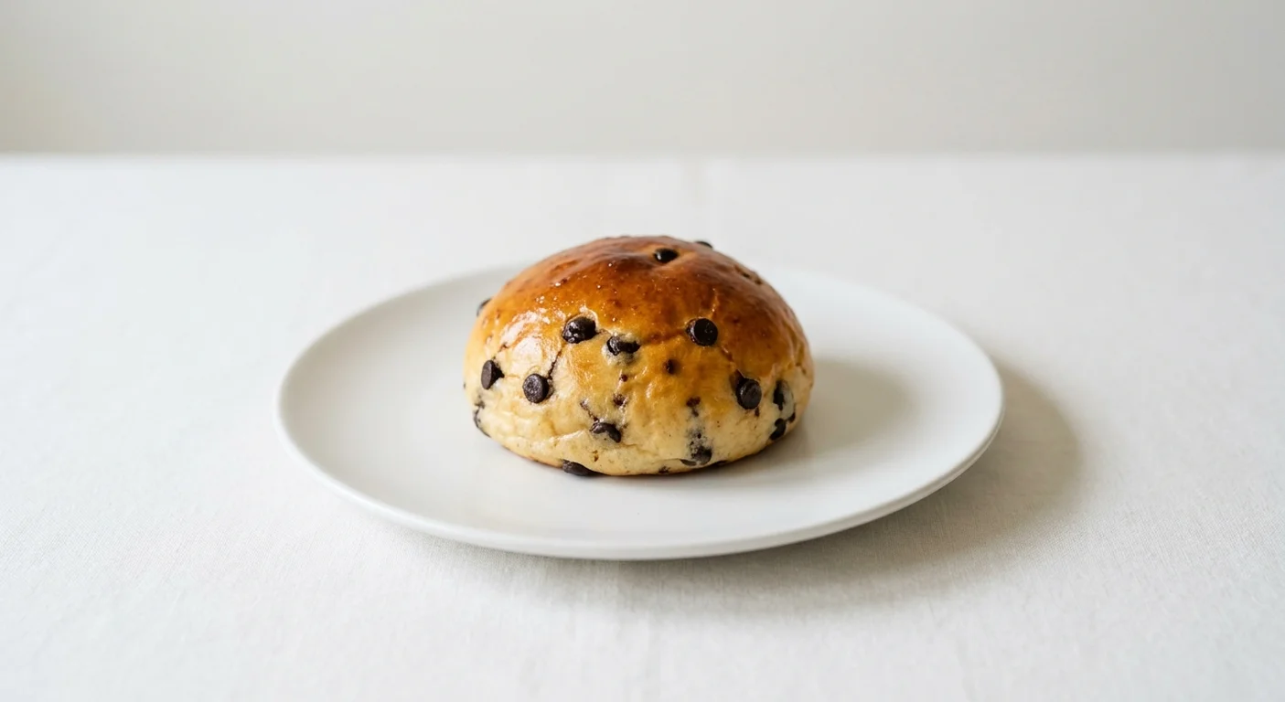 GAIL's Soho Bun, small round chocolate chip cream bun on a white plate, nutrition and calories