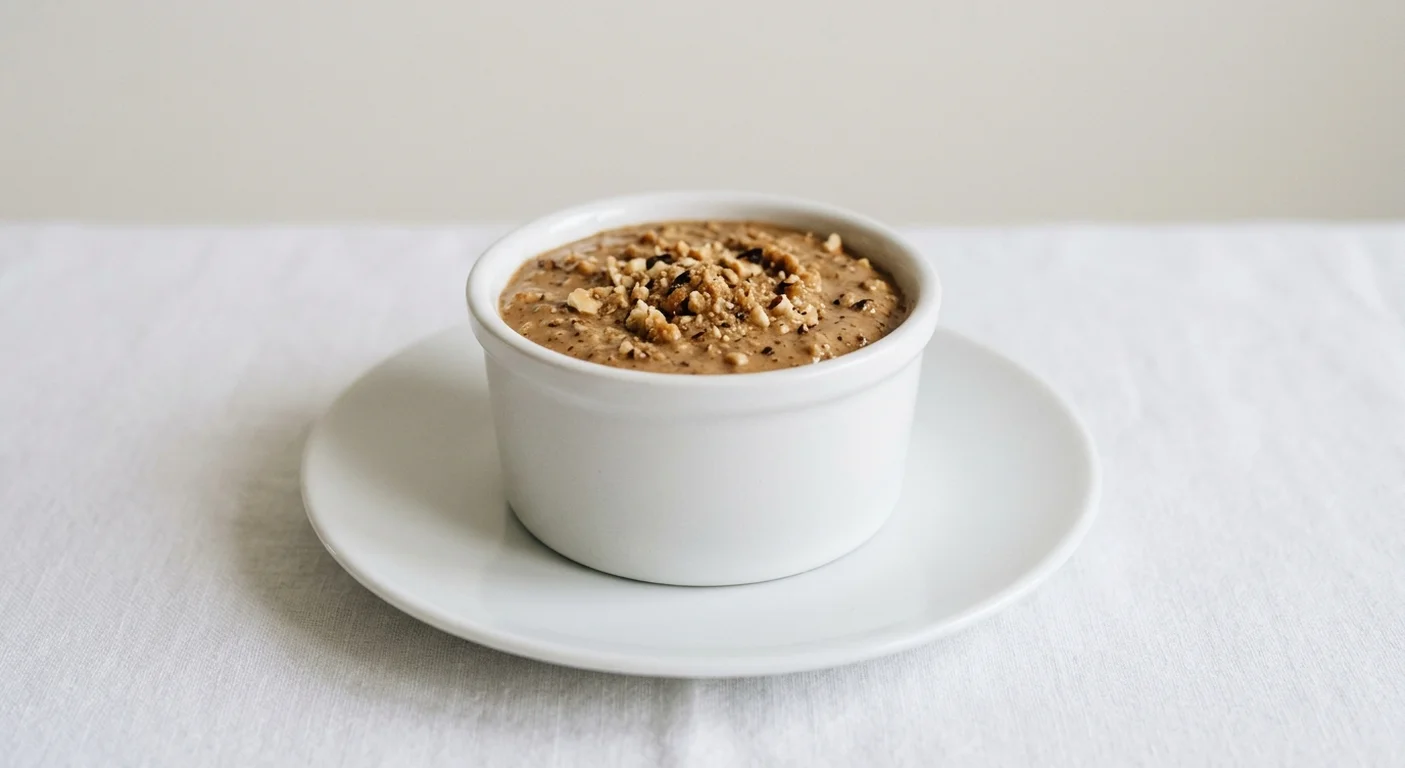 GAIL's Crunchy Hazelnut Spread, crunchy hazelnut spread in a white ramekin on a white plate, nutrition and calories
