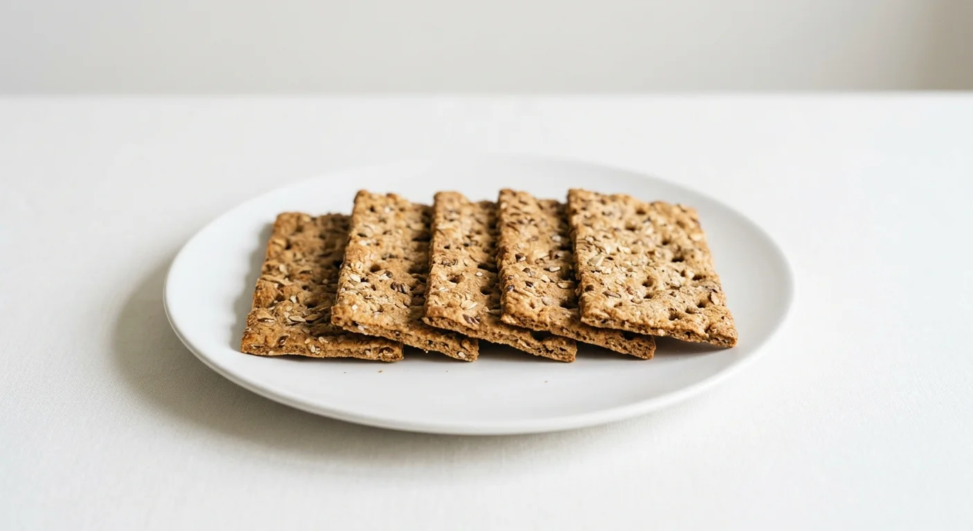 GAIL's Heritage Grain Crispbreads, five thin wholegrain crispbreads on a white plate, nutrition and calories