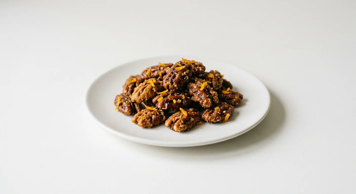 GAIL's Pecan and Orange Crunch, caramelised pecan and orange clusters on a white plate, nutrition and calories