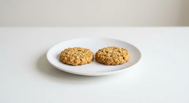 GAIL's Oat Biscuits, two golden oat biscuits on a white plate, nutrition and calories