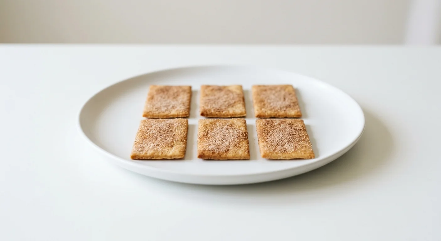GAIL's Cinnamon Crackers, six thin cinnamon sugar crackers on a white plate, nutrition and calories