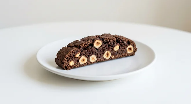 GAIL's Chocolate and Hazelnut Biscotti, chocolate and hazelnut biscotti on a white plate, nutrition and calories
