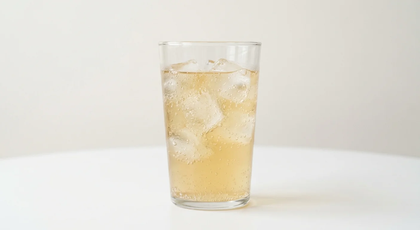 GAIL's Rapscallion Ginja Ninja, pale golden ginger soda over ice in a clear glass, nutrition and calories