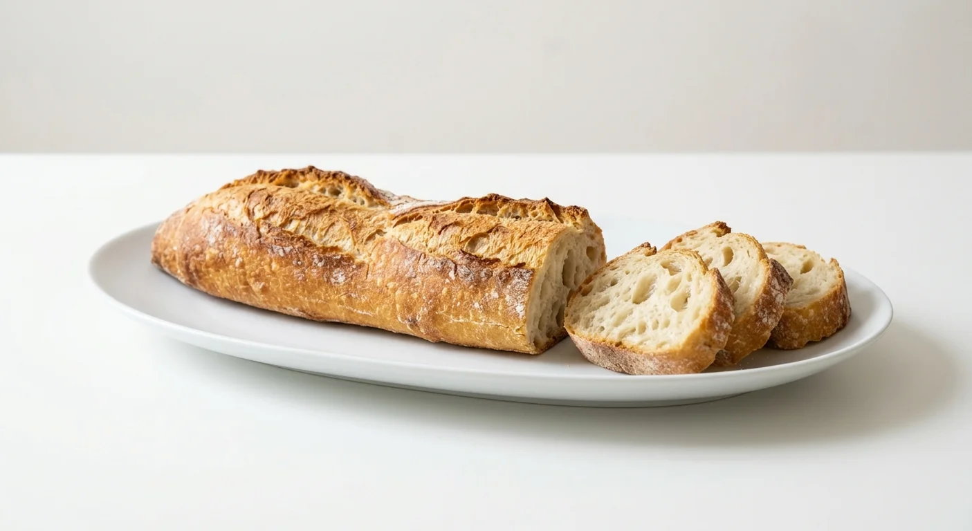 GAIL's Baguette, cut baguette with slices on a white plate, nutrition and calories