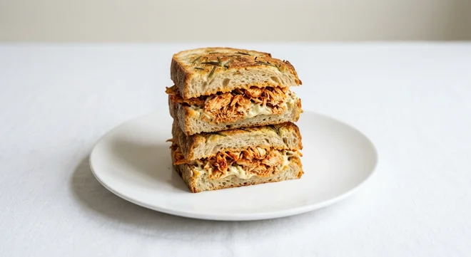 GAIL's Harissa Chicken Sandwich, sourdough sandwich with harissa chicken on a white plate, nutrition and calories