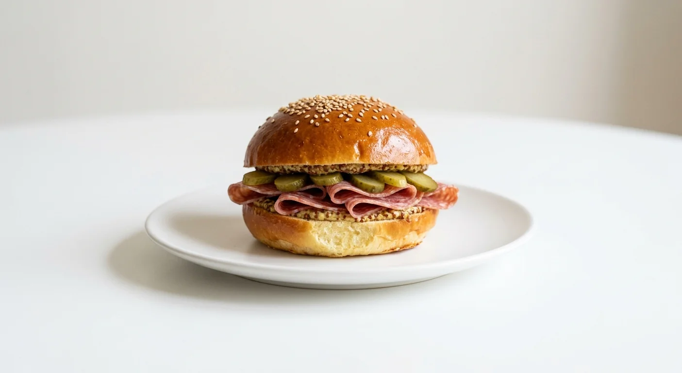 GAIL's Mini Salami and Cornichon, mini brioche bun with salami and cornichons on a white plate, nutrition and calories