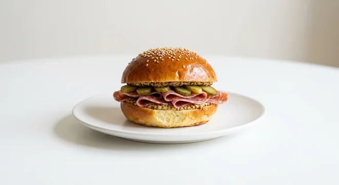 GAIL's Mini Salami and Cornichon, mini brioche bun with salami and cornichons on a white plate, nutrition and calories