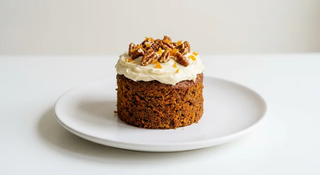 GAIL's Carrot Cake, individual carrot cake with cream cheese icing on a white plate, nutrition and calories