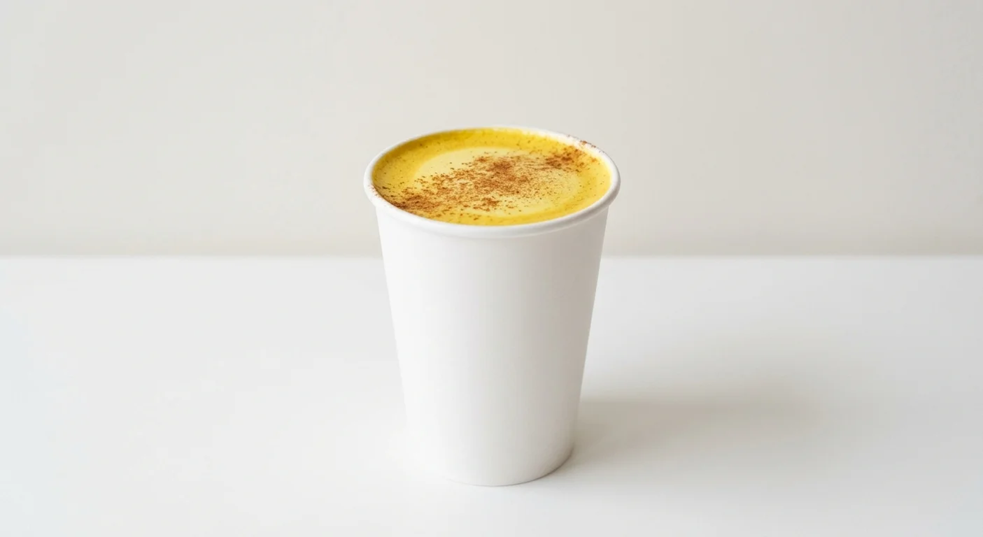 GAIL's Bakery Turmeric Latte, golden turmeric latte in a white paper cup, nutrition and calories