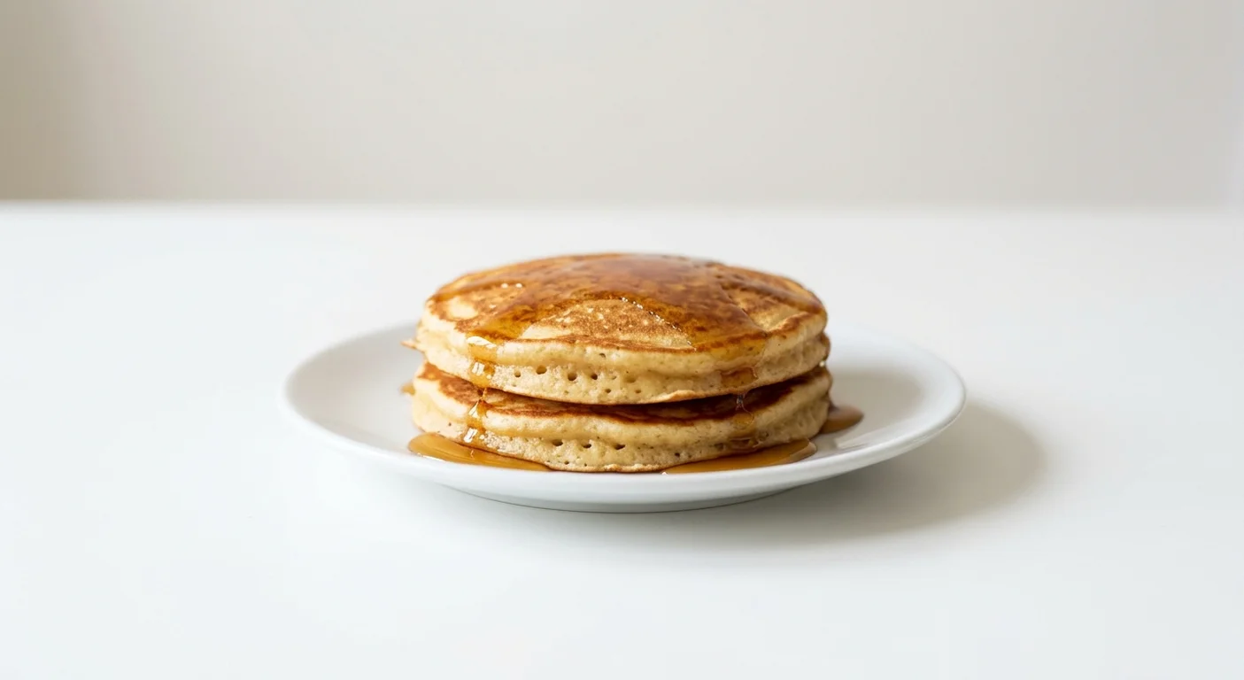 Wetherspoon Small American-Style Pancakes with Maple-Flavour Syrup, two American-style pancakes drizzled with maple syrup on a white plate, nutrition and calories