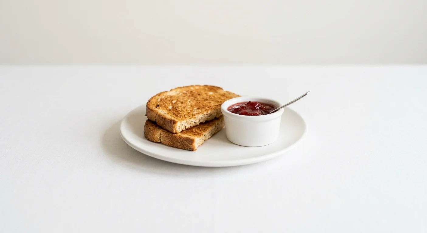 Wetherspoon Toast and Strawberry Jam, two slices of toast with a pot of strawberry jam on a white plate, nutrition and calories