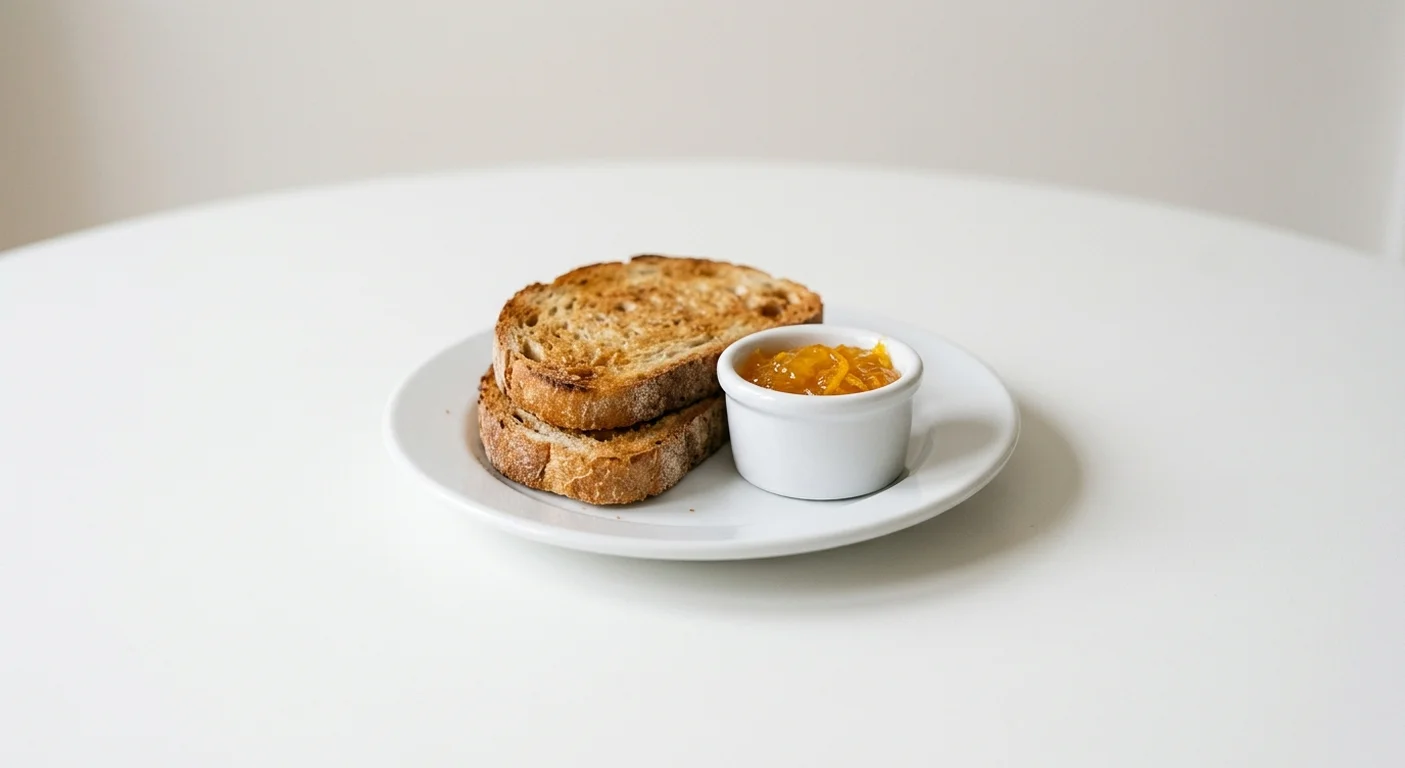 Wetherspoon Toast and Marmalade, two slices of toast with a pot of orange marmalade on a white plate, nutrition and calories