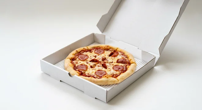 Domino's Cheeky Little Pepperoni (Classic Crust), whole Classic Crust pizza with pepperoni in a takeaway pizza box, nutrition and calories