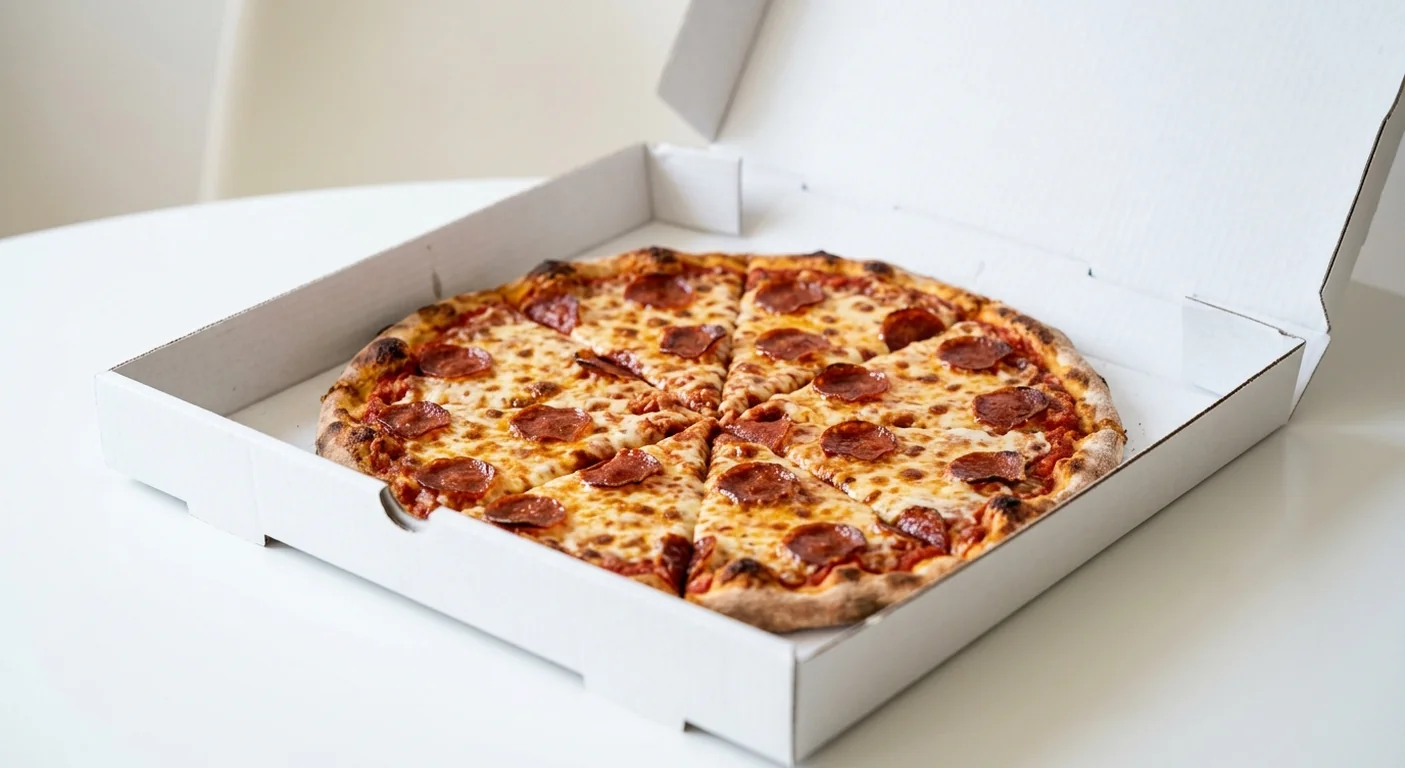 Domino's Pepperoni Passion (Italian Style Crust), whole Italian Style pizza with pepperoni in a takeaway pizza box, nutrition and calories