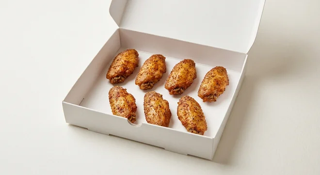 Domino's Chicken Wings (7 pieces), 7 roasted chicken wings in a takeaway box, nutrition and calories