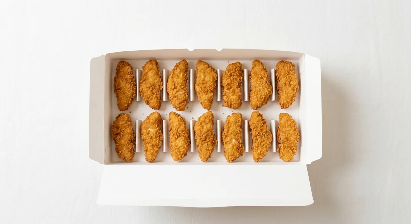Domino's Chicken Strippers (14 pieces), 14 breaded chicken strips in a takeaway box, nutrition and calories