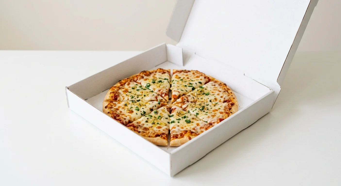 Domino's Garlic Pizza Bread, garlic pizza bread with mozzarella cut into eight slices in a takeaway box, nutrition and calories