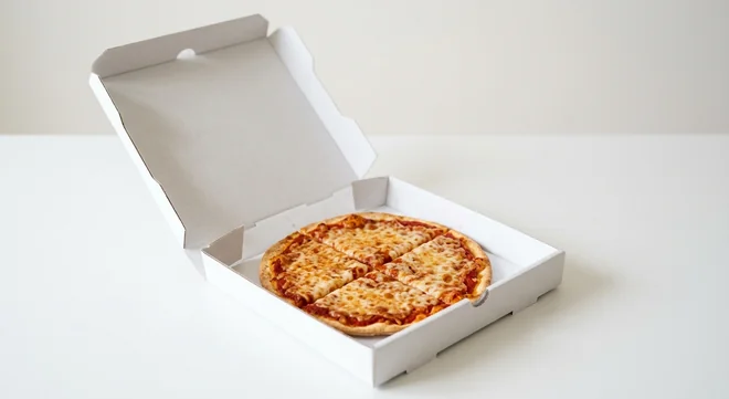 Domino's Cheeky Little Cheese and Tomato (Thin & Crispy), whole Thin & Crispy pizza with tomato and mozzarella in a takeaway pizza box, nutrition and calories
