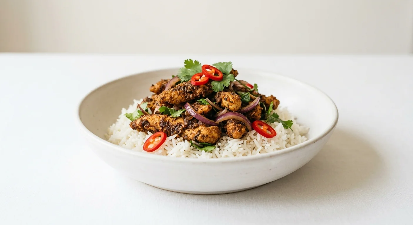 Wetherspoon Spice Bag with Coconut-Flavour Rice, spiced crispy chicken with red onion, chilli and coriander on coconut rice in a white bowl, nutrition and calories