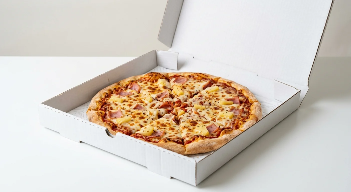 Domino's Ham & Pineapple (Classic Crust), whole Classic Crust pizza with ham and pineapple in a takeaway pizza box, nutrition and calories
