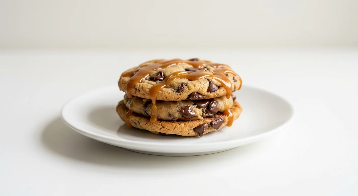 Wetherspoon Mini Warm Cookie Dough Sandwich, warm cookie dough sandwich with toffee sauce on a white plate, nutrition and calories