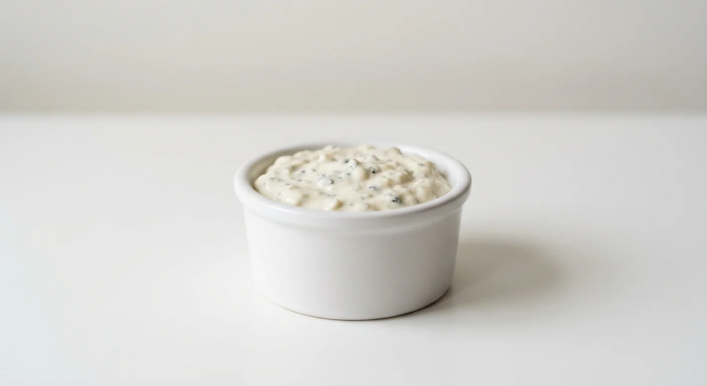 Wetherspoon Blue Cheese Dip, creamy blue cheese dip in a white ramekin, nutrition and calories