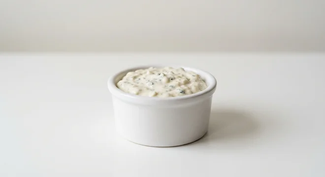 Wetherspoon Blue Cheese Dip, creamy blue cheese dip in a white ramekin, nutrition and calories