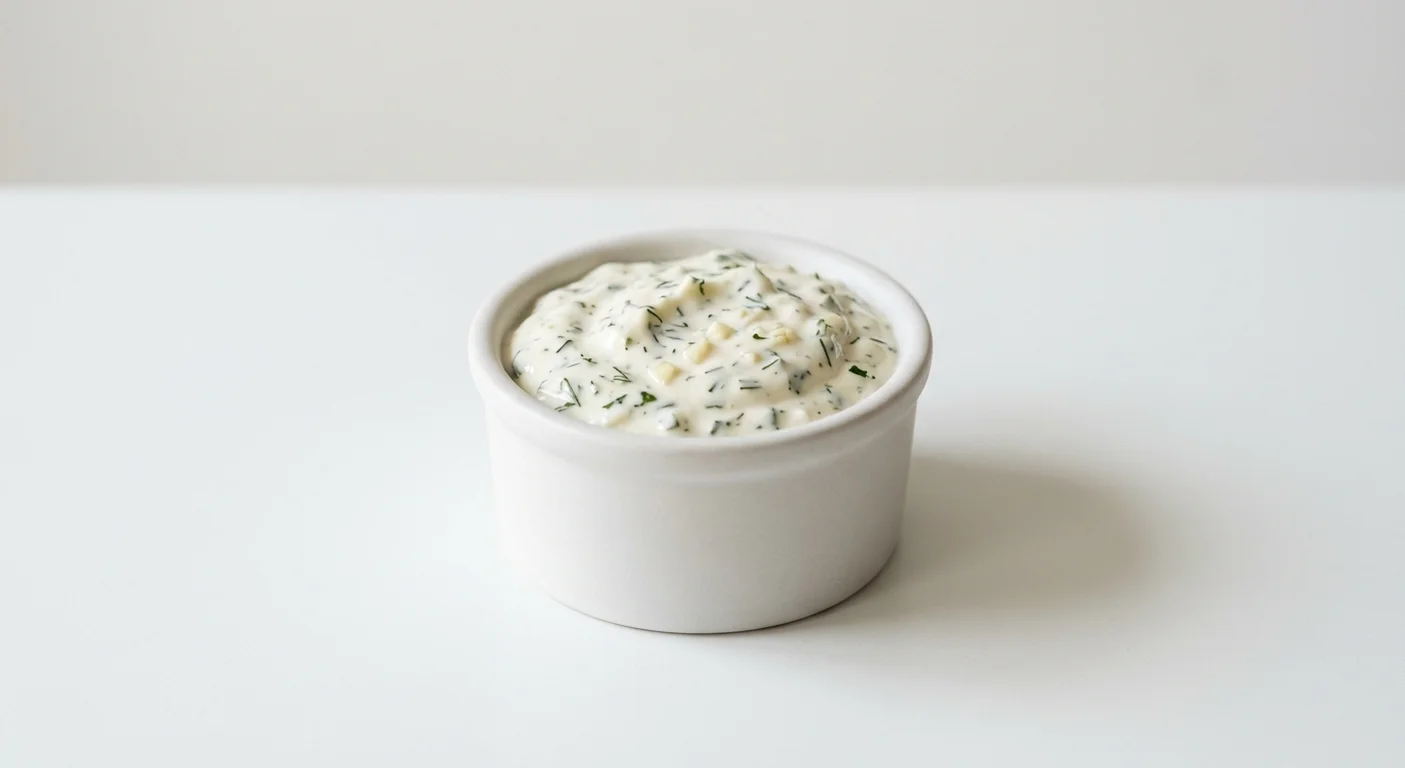Wetherspoon Garlic and Herb Dip, garlic and herb dip in a white ramekin, nutrition and calories