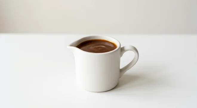 Wetherspoon Red Wine Gravy, red wine gravy in a white jug, nutrition and calories